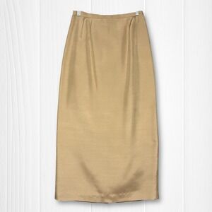 VTG Talbots Silk Wool Blend Lined Pencil Midi Skirt Women 2P Tan Champagne